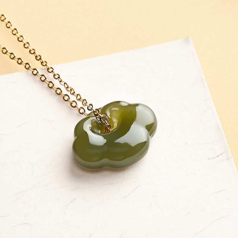 Buddha Stones Jade Auspicious Cloud Lock Luck Vintage Pendant Necklace - image 1