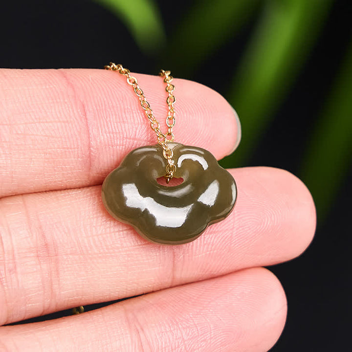 Buddha Stones Jade Auspicious Cloud Lock Luck Vintage Pendant Necklace - image 3