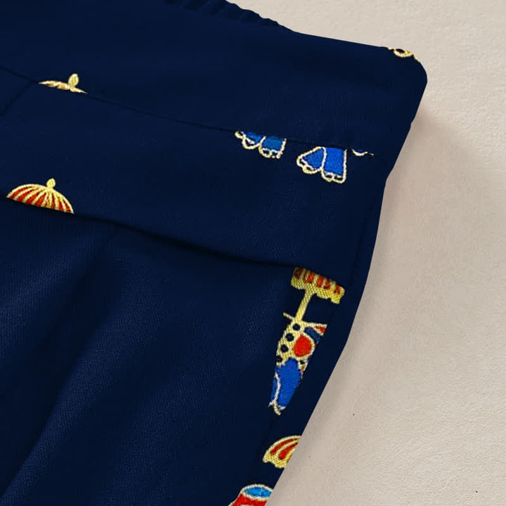 Buddha Stones Cotton Linen Bohemian Elephant Pattern Women's Elastic Waist Wide Leg Pants With Pockets - image 2