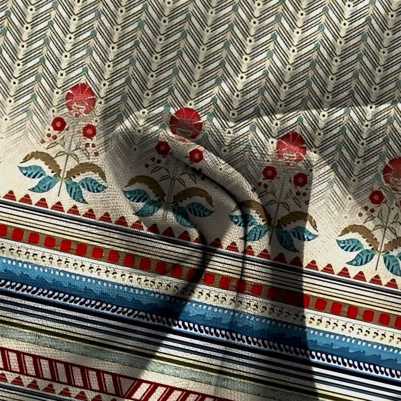 Buddha Stones Cotton Linen Bohemian Geometric Zigzag Pattern Women's Elastic Waist Wide Leg Pants With Pockets - image 3