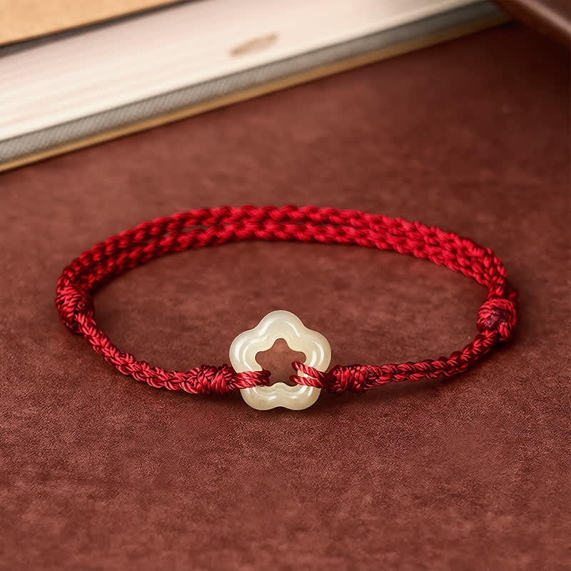 Buddha Stones Hetian Jade Plum Bossom Luck Red String Bracelet - image 1
