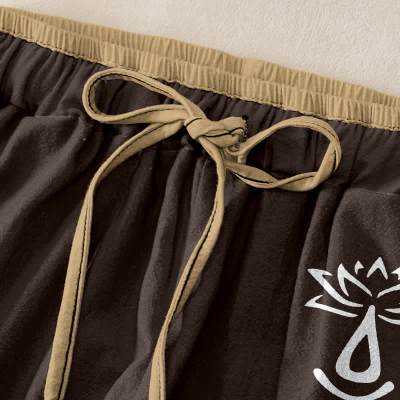 Buddha Stones Pure Cotton Sacred Om Lotus Pattern Women's Elastic Waist Pants With Pockets - image 1