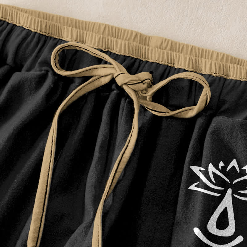 Buddha Stones Pure Cotton Sacred Om Lotus Pattern Women's Elastic Waist Pants With Pockets - image 5