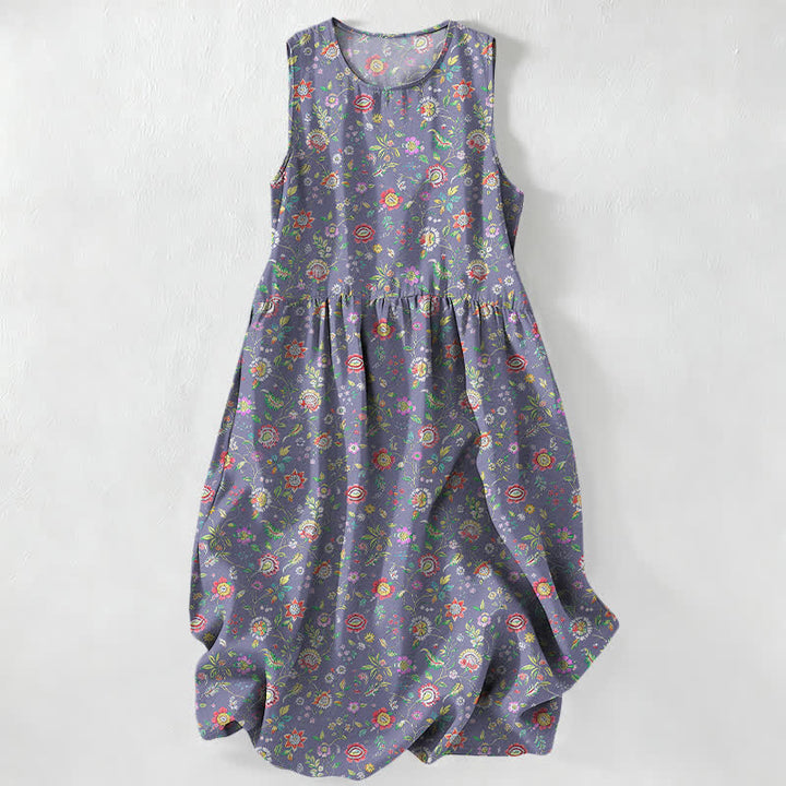 Buddha Stones Summer Casual Vintage Wildflower Leaves Pattern Women's Summer Sleeveless Midi Dress With Pockets - MediumPurple - US16，UK/AU20，EU48 (3XL) - image 5