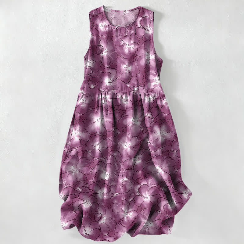 Buddha Stones Summer Casual White Floral Petal Pattern Women's Summer Sleeveless Midi Dress With Pockets - MediumOrchid - US16，UK/AU20，EU48 (3XL) - image 4