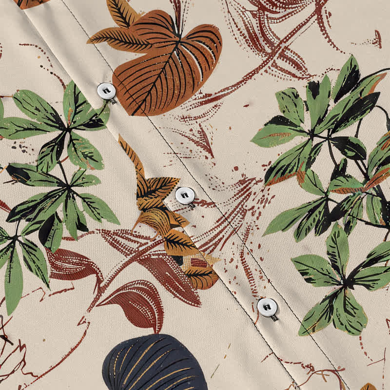Buddha Stones Tropical Floral Leaf Pattern Buttons Breathable Men's Short Sleeve Shirt - image 3