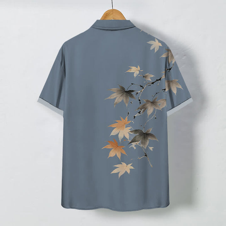 Buddha Stones Autumn Maple Branch Pattern Buttons Breathable Men's Short Sleeve Shirt - image 6