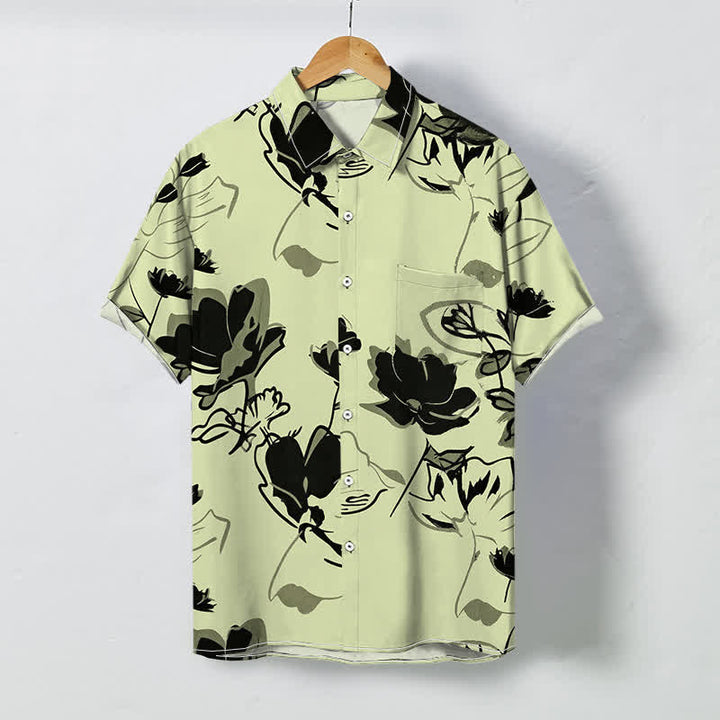 Buddha Stones Abstract Floral Botanical Pattern Buttons Breathable Men's Short Sleeve Shirt - GreenYellow - US/UK/AU48，EU58 (4XL) - image 5