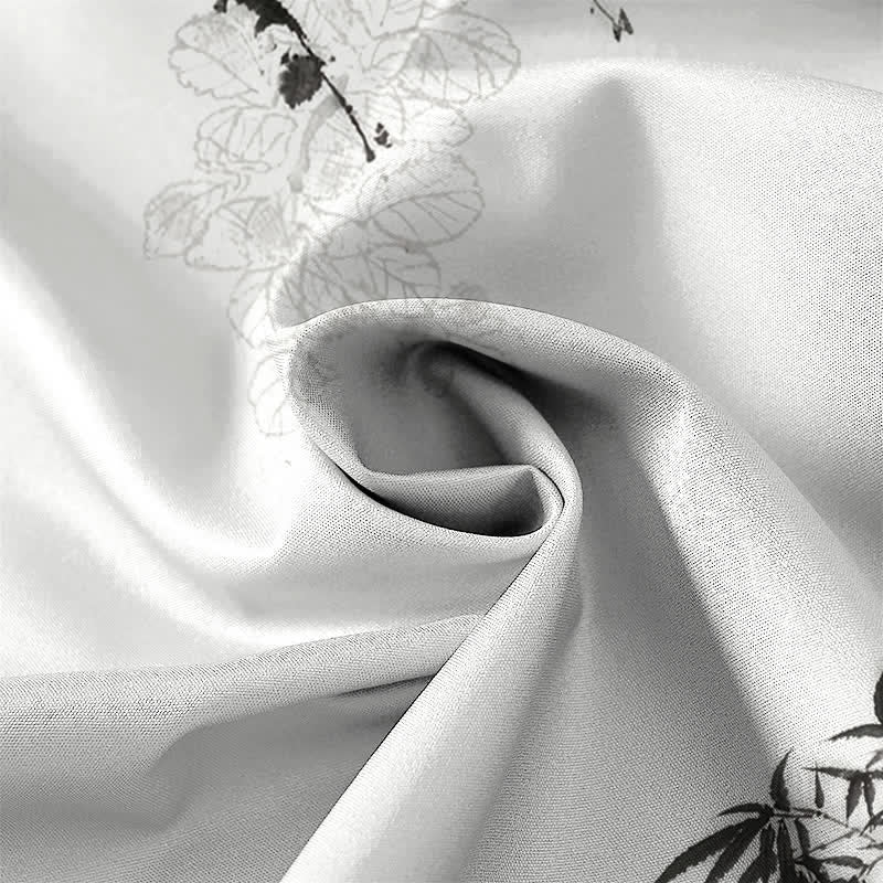 Buddha Stones Ink Bamboo Leaf Tree Branches Pattern Buttons Breathable Men's Short Sleeve Shirt - image 2