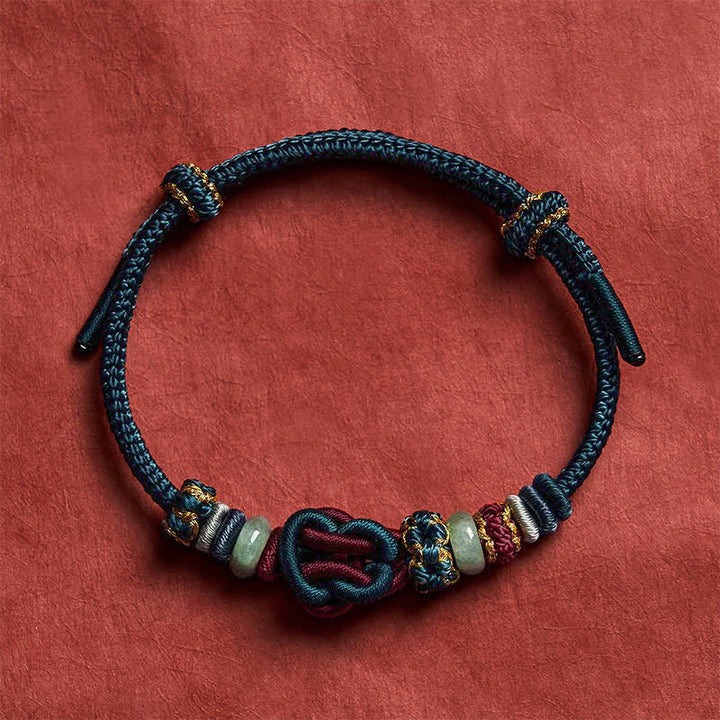Buddha Stones Hand-Woven Love Heart Knot Jade Luck Braided Cord Bracelet - Blue Red(Wrist Circumference 15-19cm) - image 15