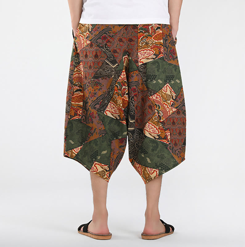 Buddha Stones Summer Boho Casual Drawstring Abstract Geometry Capri Pants Men's Harem Pants With Pocket - image 3