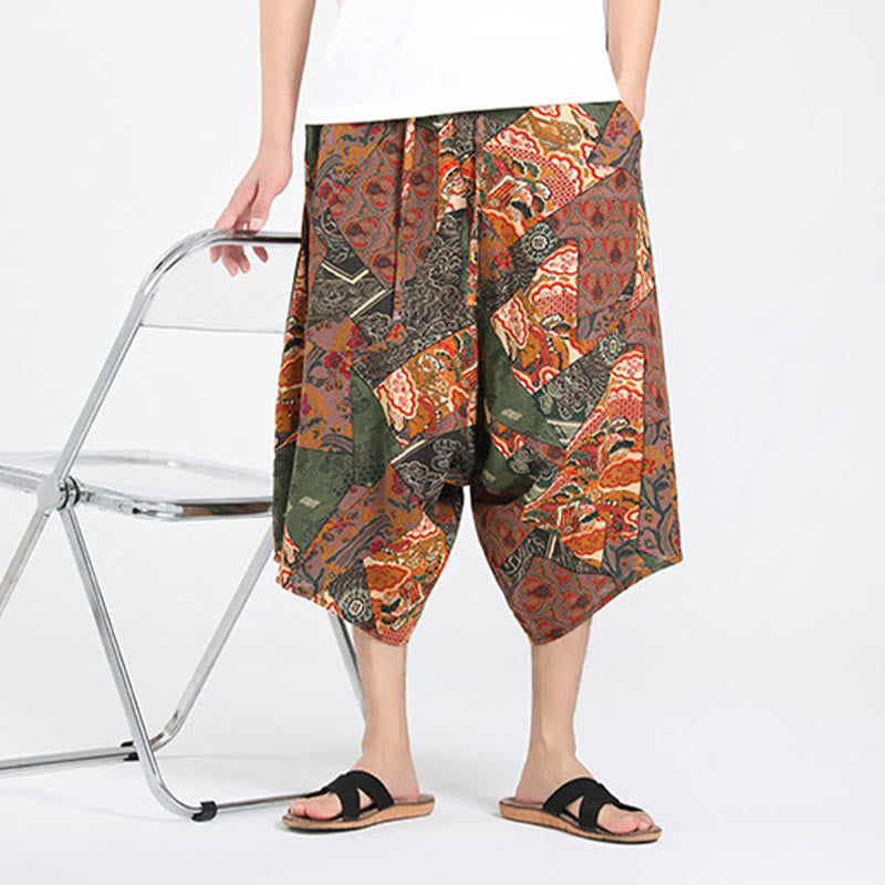 Buddha Stones Summer Boho Casual Drawstring Abstract Geometry Capri Pants Men's Harem Pants With Pocket - image 6