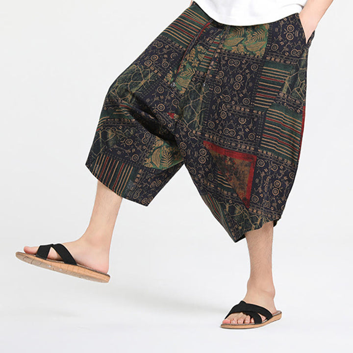Buddha Stones Summer Boho Casual Drawstring Abstract Geometry Capri Pants Men's Harem Pants With Pocket - image 15