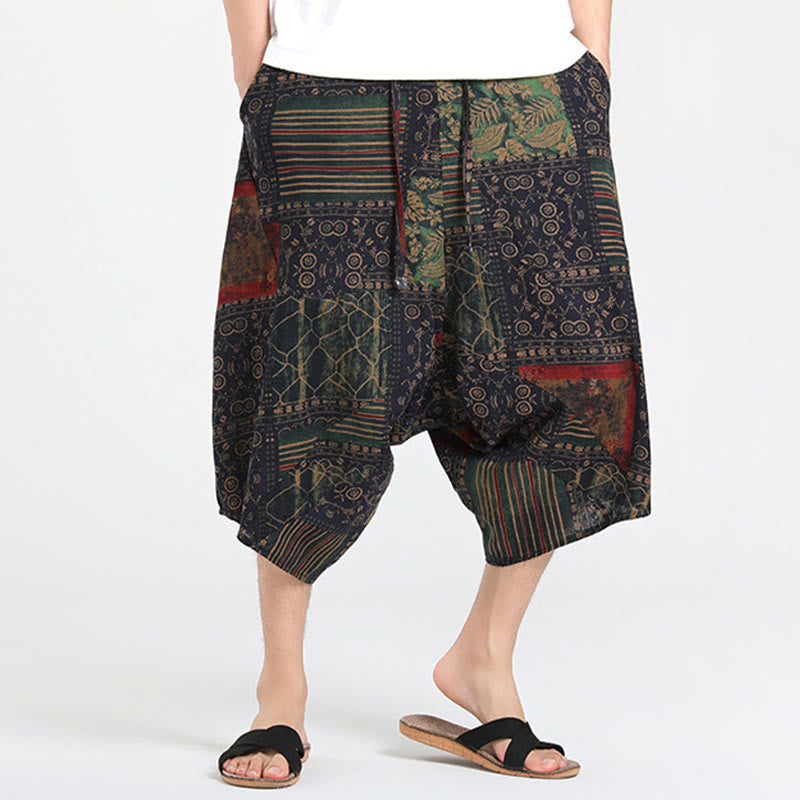 Buddha Stones Summer Boho Casual Drawstring Abstract Geometry Capri Pants Men's Harem Pants With Pocket - image 10