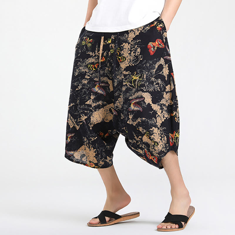 Buddha Stones Summer Boho Casual Drawstring Abstract Geometry Capri Pants Men's Harem Pants With Pocket - image 29