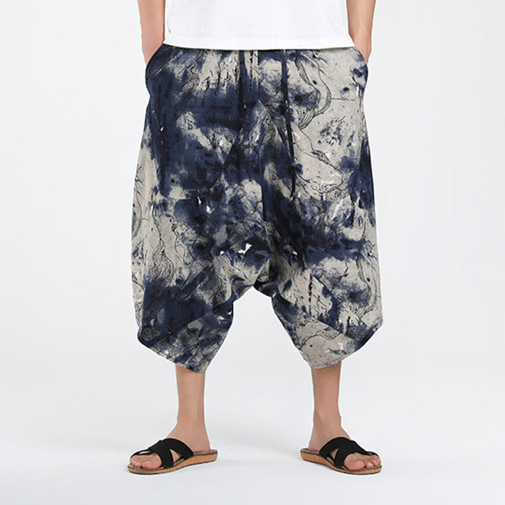 Buddha Stones Summer Boho Casual Drawstring Abstract Geometry Capri Pants Men's Harem Pants With Pocket - image 33