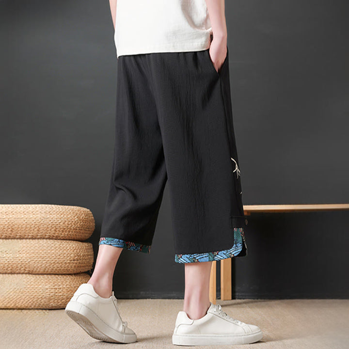 Buddha Stones Summer Tang Style Casual Drawstring Bamboo Print Half Pants Men's Straight Leg Pants With Pocket - image 3
