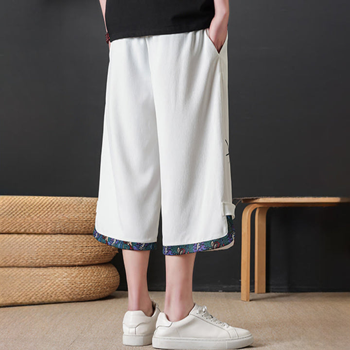 Buddha Stones Summer Tang Style Casual Drawstring Bamboo Print Half Pants Men's Straight Leg Pants With Pocket - image 17