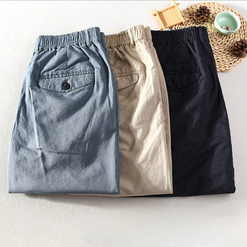 Buddha Stones Spring Summer Casual Minimalist Button Zipper Solid Cotton Linen Men's Shorts With Pocket - image 22