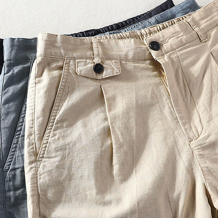 Buddha Stones Spring Summer Casual Minimalist Button Zipper Solid Cotton Linen Men's Shorts With Pocket - image 24