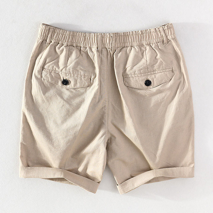 Buddha Stones Spring Summer Casual Minimalist Button Zipper Solid Cotton Linen Men's Shorts With Pocket - image 1