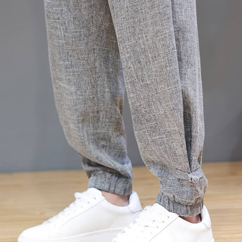 Buddha Stones Spring Summer Casual Minimalist Drawstring Elastic Waist Solid Cropped Pants Men's Tapered Pants With Pocket - image 11