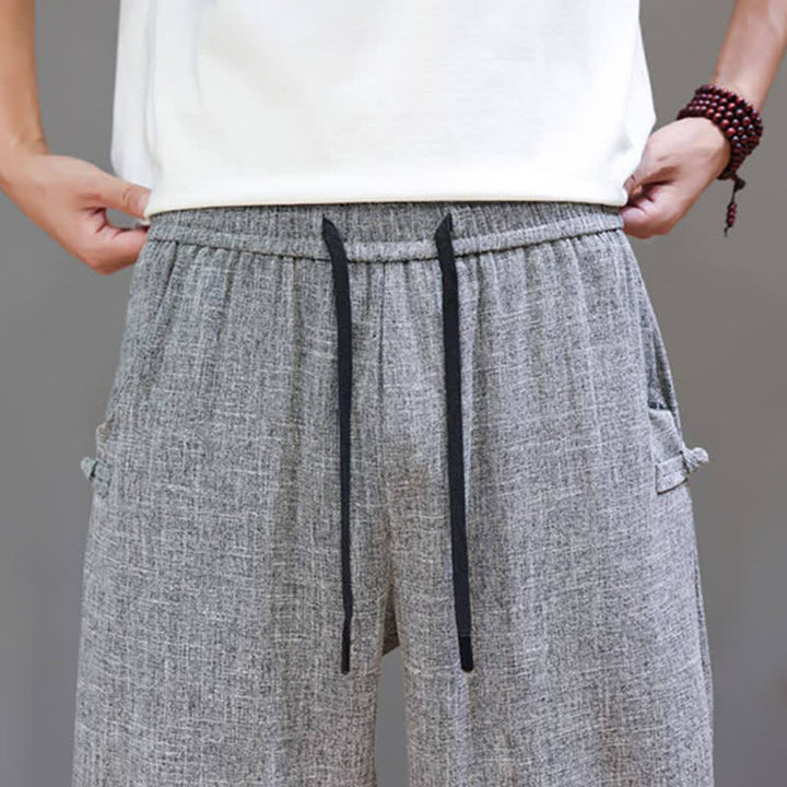 Buddha Stones Spring Summer Casual Minimalist Drawstring Elastic Waist Solid Cropped Pants Men's Tapered Pants With Pocket - image 8
