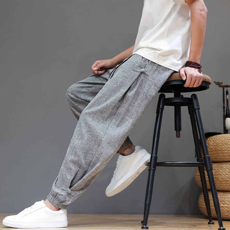 Buddha Stones Spring Summer Casual Minimalist Drawstring Elastic Waist Solid Cropped Pants Men's Tapered Pants With Pocket - DarkGray - US/UK/AU46，EU56 (5XL) - image 0