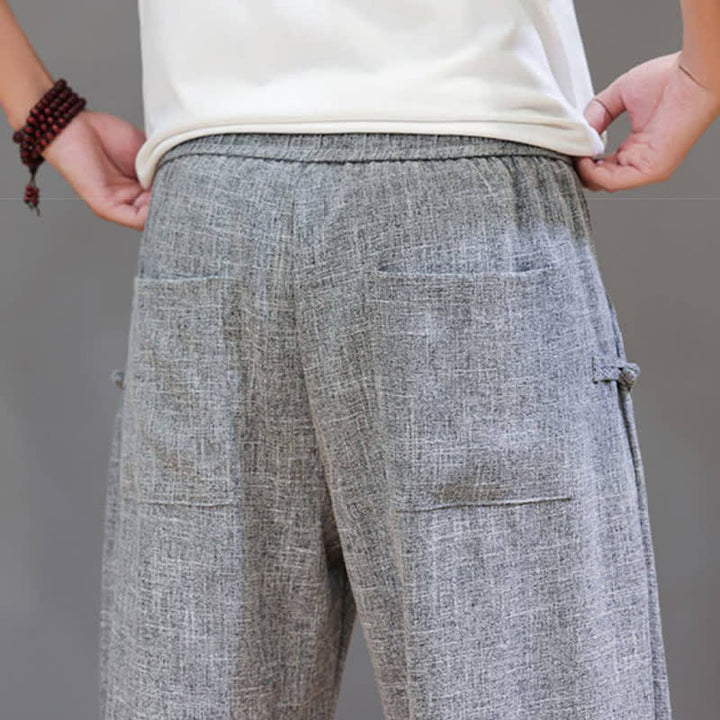 Buddha Stones Spring Summer Casual Minimalist Drawstring Elastic Waist Solid Cropped Pants Men's Tapered Pants With Pocket - image 10