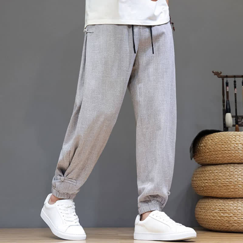 Buddha Stones Spring Summer Casual Minimalist Drawstring Elastic Waist Solid Cropped Pants Men's Tapered Pants With Pocket - image 24