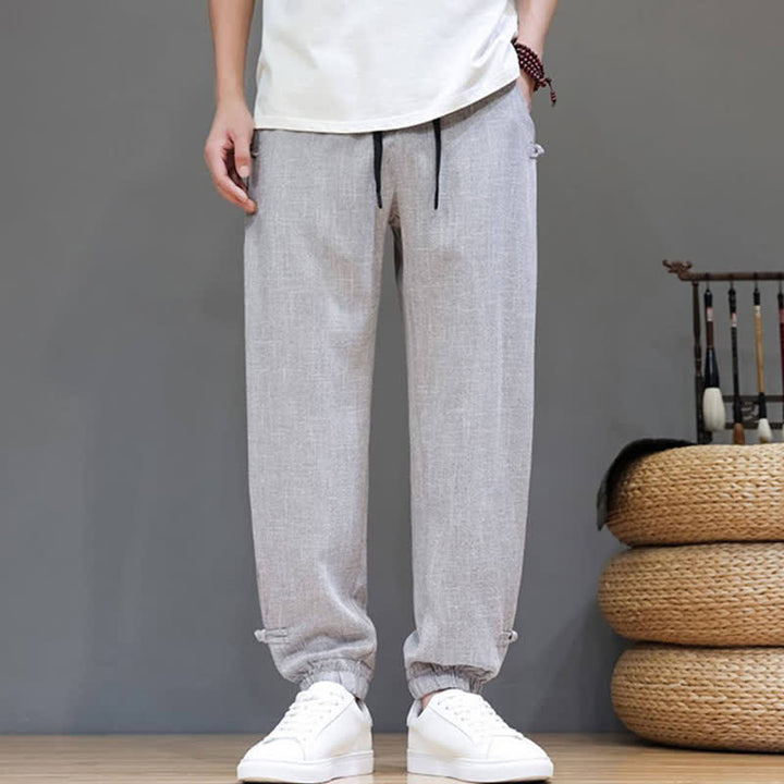 Buddha Stones Spring Summer Casual Minimalist Drawstring Elastic Waist Solid Cropped Pants Men's Tapered Pants With Pocket - image 29
