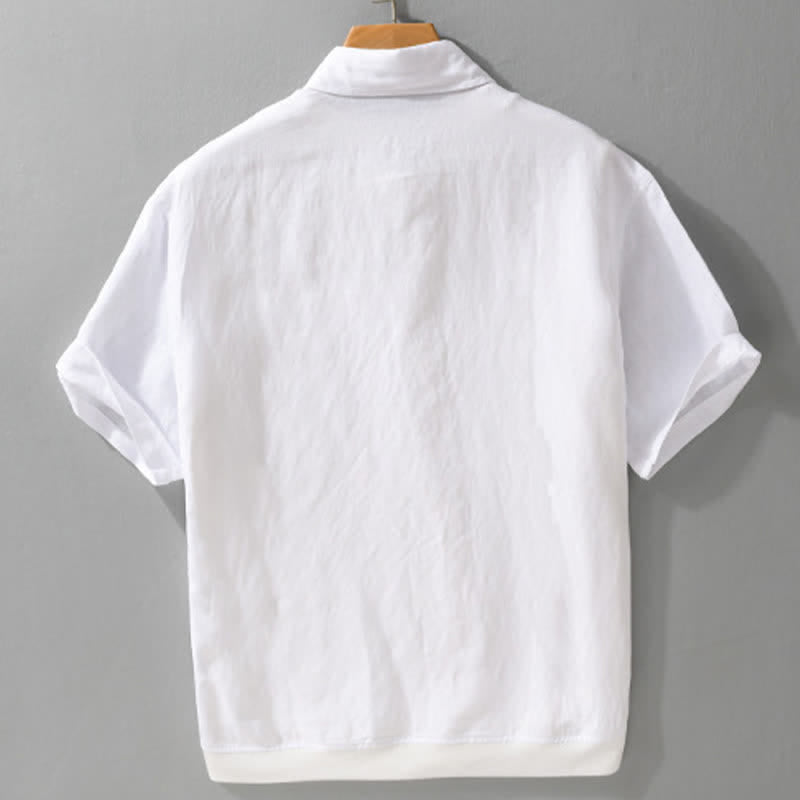 Buddha Stones Summer Casual Minimalist Button-Up Stand Collar Solid Men's Short Sleeve Shirts - image 17
