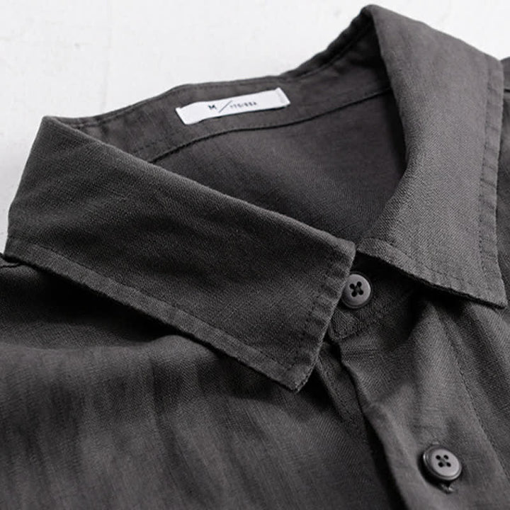 Buddha Stones Summer Casual Minimalist Button-Up Stand Collar Solid Men's Short Sleeve Shirts - image 7