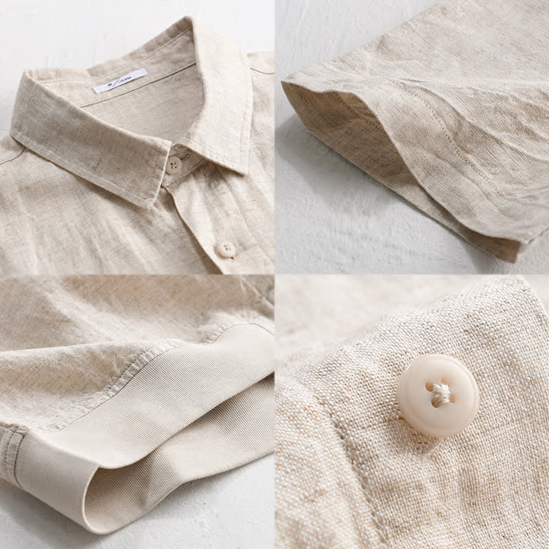 Buddha Stones Summer Casual Minimalist Button-Up Stand Collar Solid Men's Short Sleeve Shirts - image 11