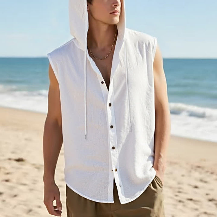 Buddha Stones Summer Casual Minimalist Button-Up Drawstring Solid Tank Top Men's Sleeveless Shirts - White - US/UK/AU46, EU56 (3XL) - image 19