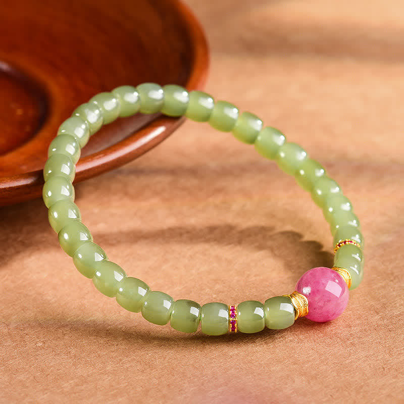 Buddha Stones Jade Luck Round Bead Rhodonite Bracelet - Natural Jade(Color May Vary) - image 0