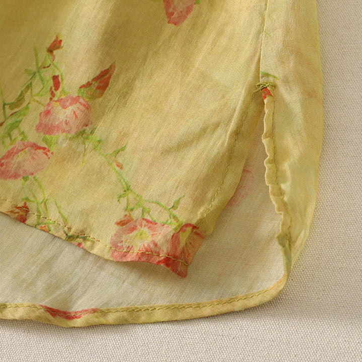 Buddha Stones Summer Tang Style Vintage Mandarin Collar Pink Flowers Tank Top Women's Sleeveless Shirts - image 7