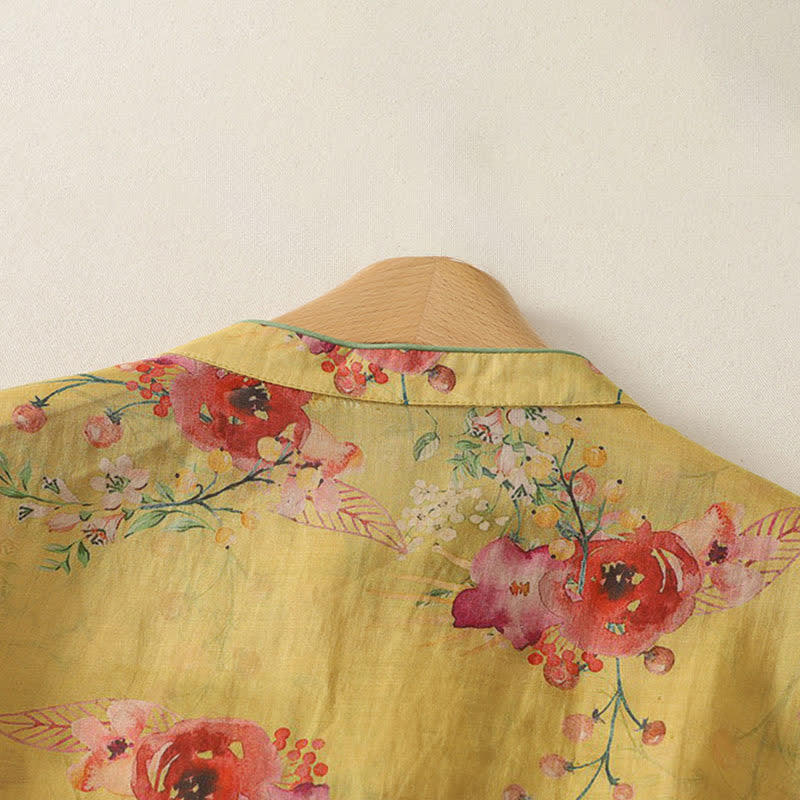 Buddha Stones Summer Tang Style Vintage Frog Button Orchid Floral Women's Sleeveless Shirts Tank Top - image 14