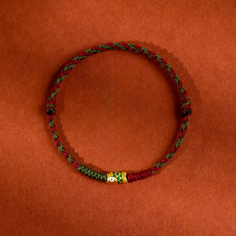 Buddha Stones 999 Gold Braided Colorful Red Green String Koi Fish Luck Bracelet Anklet - image 2