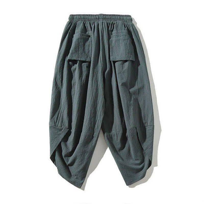 Buddha Stones Summer Tang Style Drawstring Koi Fish Capri Pants Men's Harem Pants With Pocket - image 15
