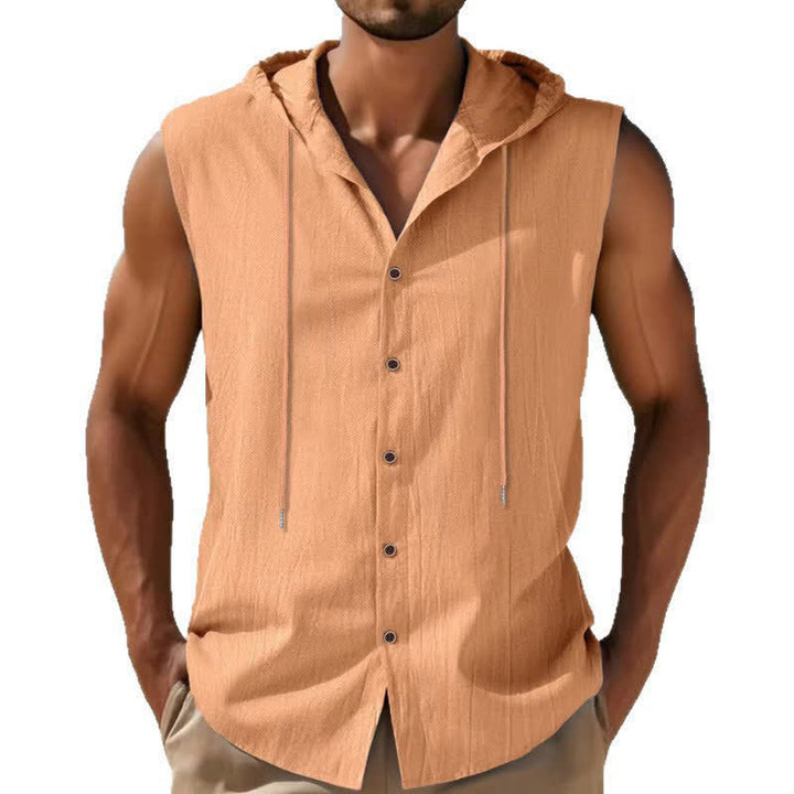 Buddha Stones Summer Casual Minimalist Button-Up Drawstring Solid Tank Top Men's Sleeveless Shirts - image 11