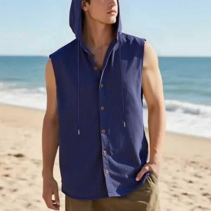 Buddha Stones Summer Casual Minimalist Button-Up Drawstring Solid Tank Top Men's Sleeveless Shirts - MidnightBlue - US/UK/AU46, EU56 (3XL) - image 5