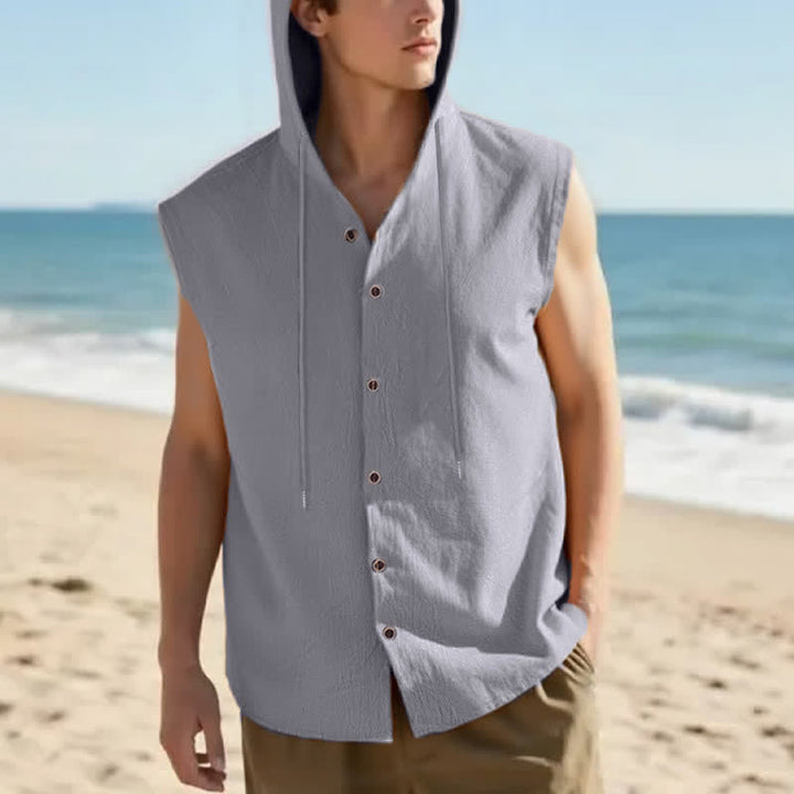 Buddha Stones Summer Casual Minimalist Button-Up Drawstring Solid Tank Top Men's Sleeveless Shirts - Silver - US/UK/AU46, EU56 (3XL) - image 5