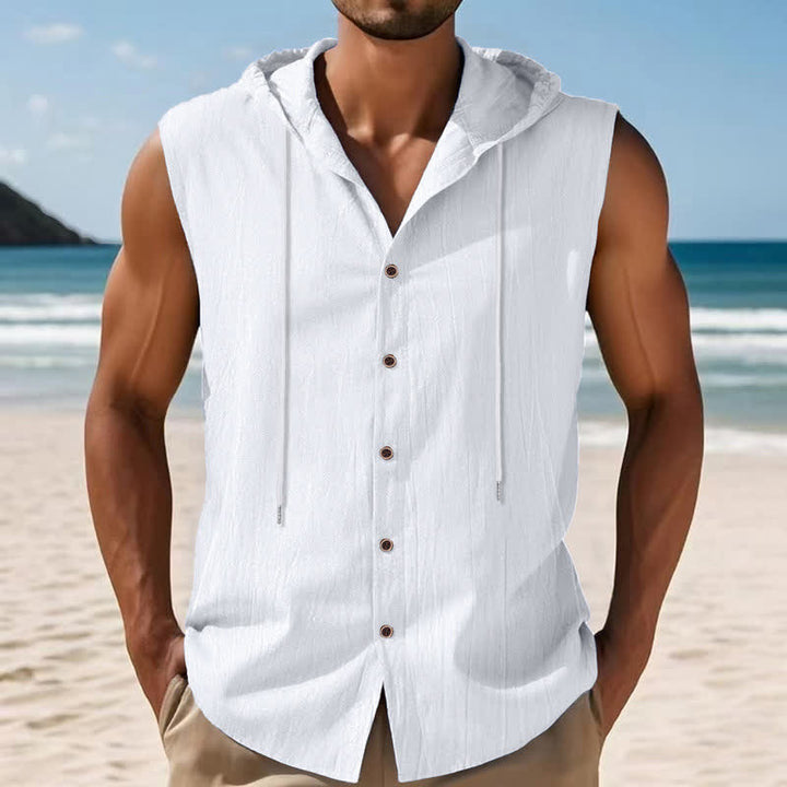 Buddha Stones Summer Casual Minimalist Button-Up Drawstring Solid Tank Top Men's Sleeveless Shirts - image 20