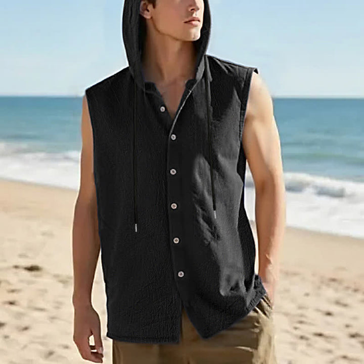 Buddha Stones Summer Casual Minimalist Button-Up Drawstring Solid Tank Top Men's Sleeveless Shirts - Black - US/UK/AU46, EU56 (3XL) - image 7