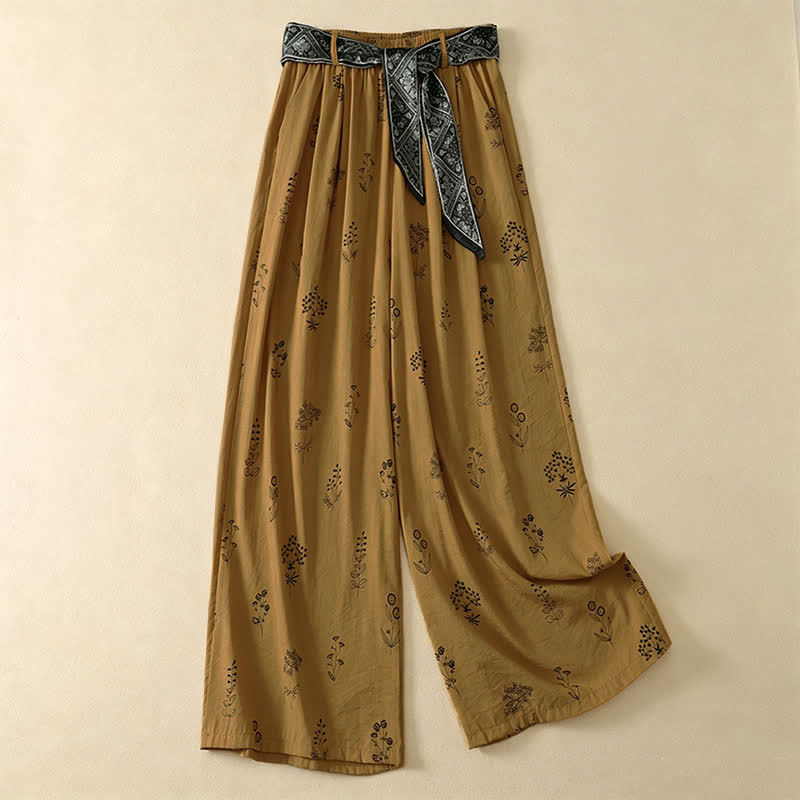 Buddha Stones Summer Casual Vintage Drawstring Floral Ankle Pants Women's Wide Leg Pants With Pocket - DarkGoldenrod - US8-10, UK/AU12-14, EU40-42 (2XL) - image 5