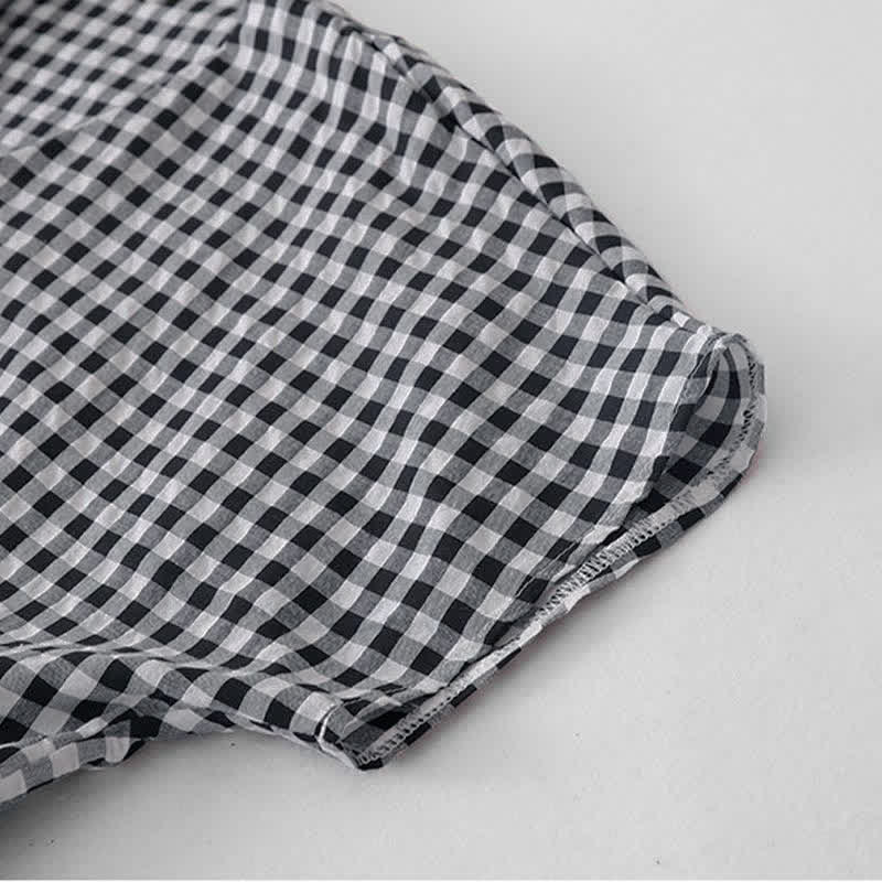 Buddha Stones Summer Vintage Plaid V-Neck Women's Short Sleeve Dress With Pocket - image 8