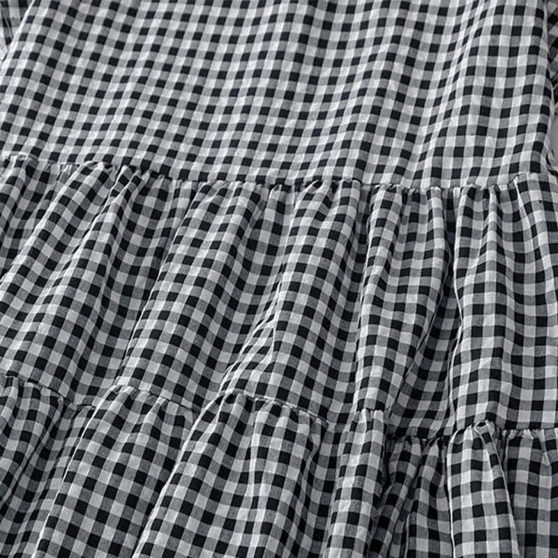 Buddha Stones Summer Vintage Plaid V-Neck Women's Short Sleeve Dress With Pocket - image 9