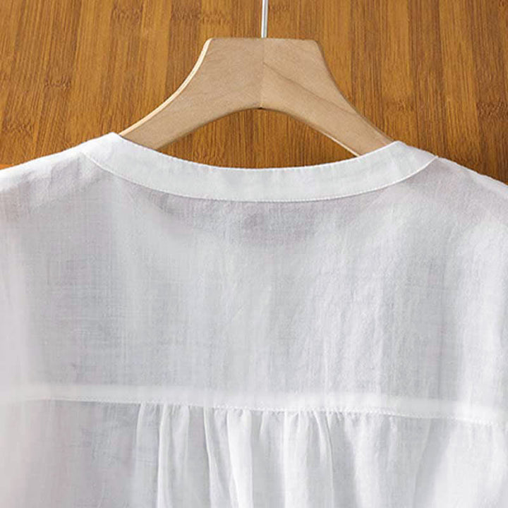 Buddha Stones Summer Casual Vintage Embroidery Floral Women's Short Sleeve Shirts - image 23