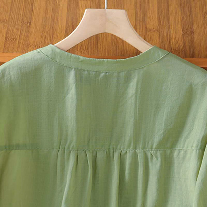 Buddha Stones Summer Casual Vintage Embroidery Floral Women's Short Sleeve Shirts - image 3